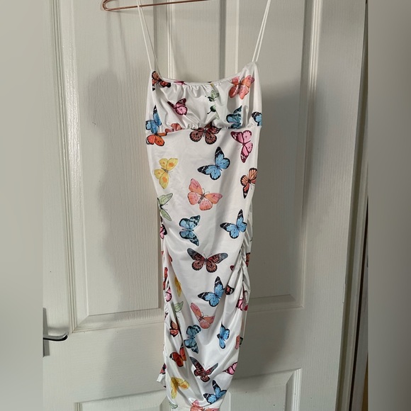 SHEIN Butterfly Print Ruched Bodycon Dress - Picture 2 of 2